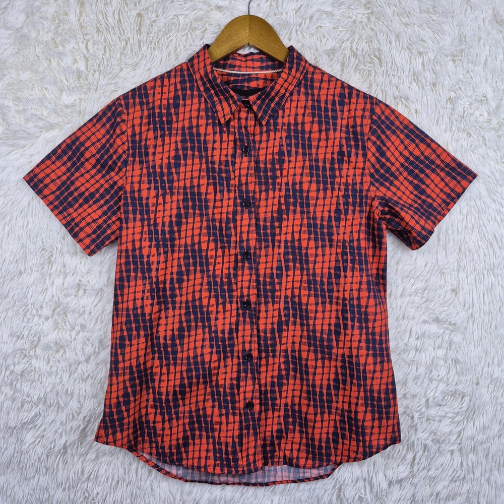 Wildfang The Essential Button Up Shirt Red Navy Geometric Cotton Small